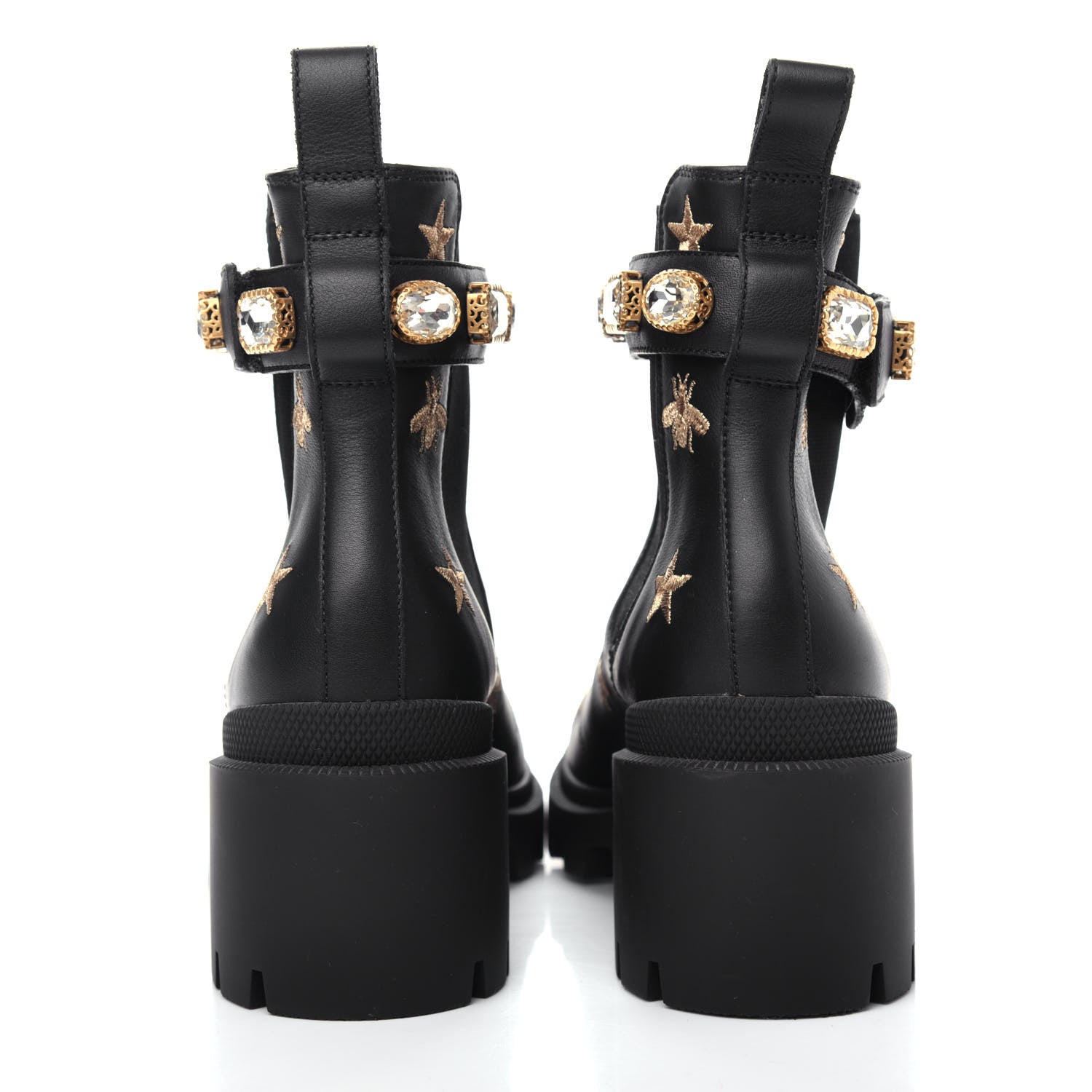 Gucci Calfskin Bee Star Embroidered Belt Ankle Boots 39.5 Black 7 of 10