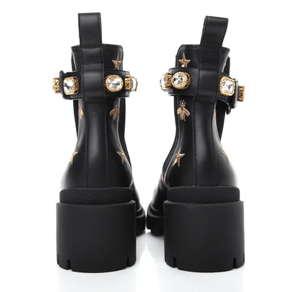 Gucci Calfskin Bee Star Embroidered Belt Ankle Boots 39.5 Black 7 of 10