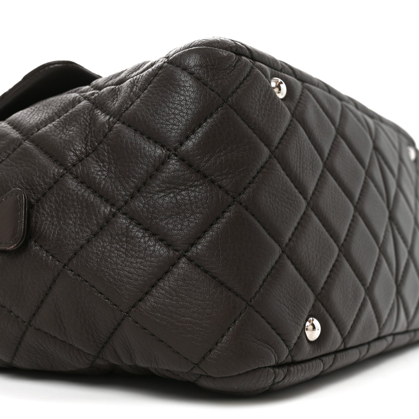 Lambskin Quilted Travel Flap Tote Dark Brown