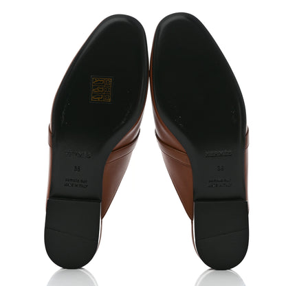 Hermes Calfskin Fringed Oz Mules 36 Gold White 5 of 9