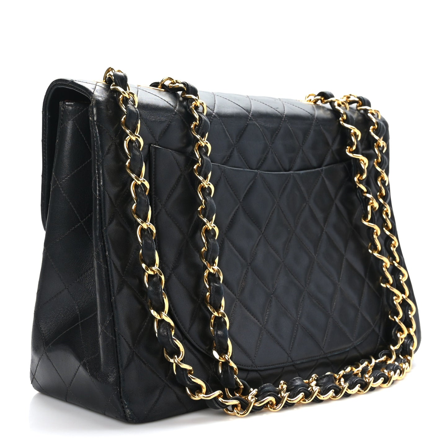 Lambskin Quilted XL Jumbo Single Flap Black