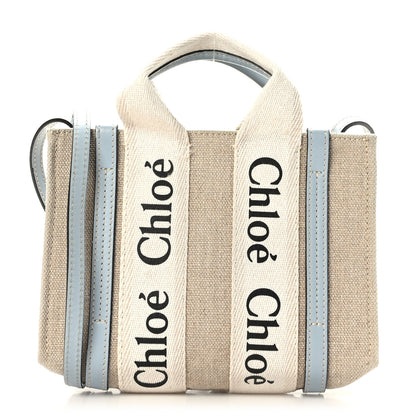 Chloe Cotton Calfskin Nano Woody Ribbon Tote With Strap White Blue 1 of 9