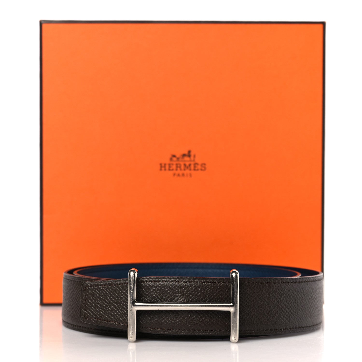 Hermes Epsom 32mm Idem Belt 85 34 Chocolate Bleu De Malte 7 of 7