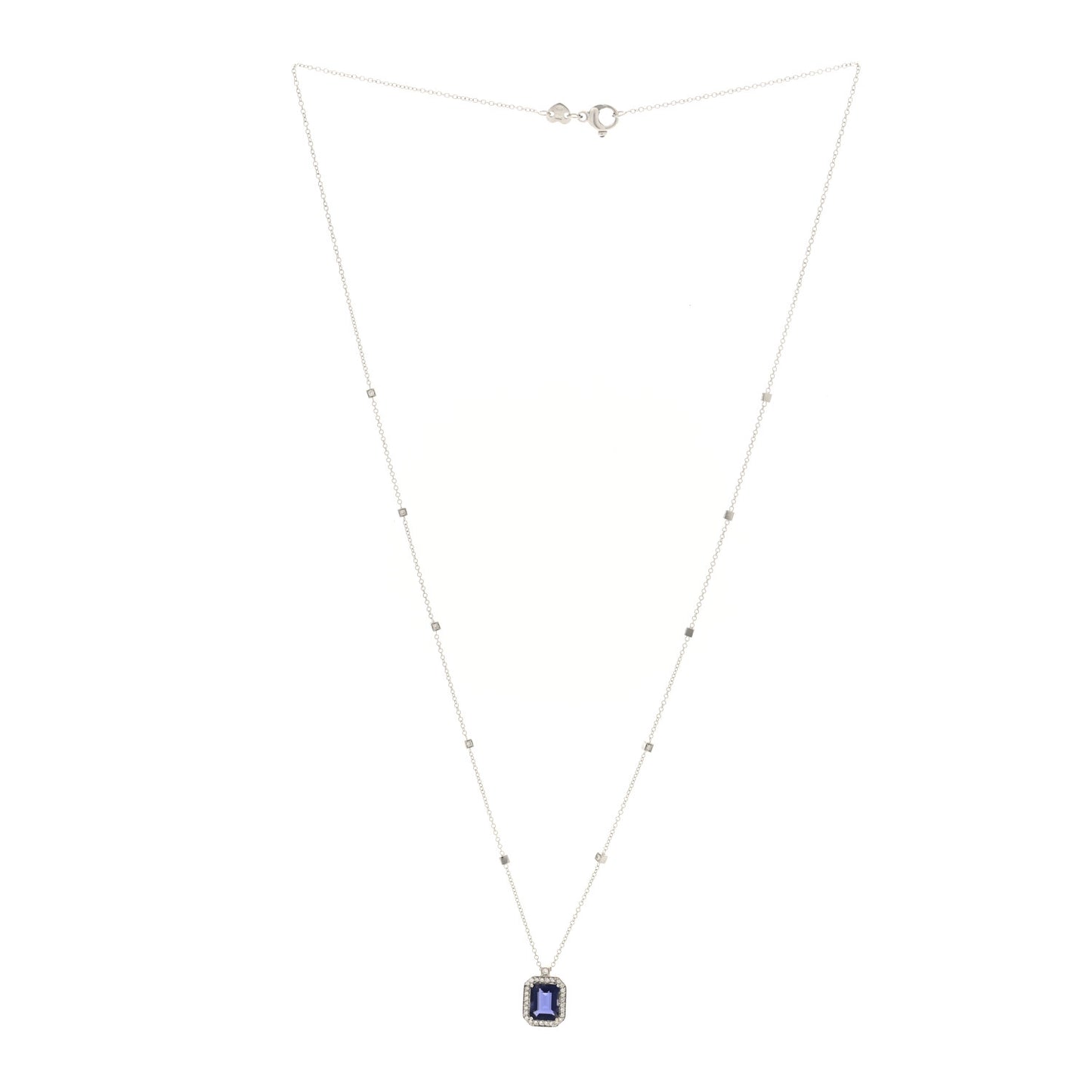 18K White Gold Diamond Iolite Pendant Necklace