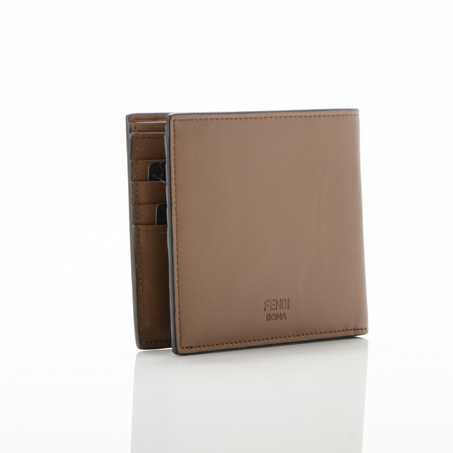 Fendi Vitello Elite Striped Eye Monster Bi-Fold Wallet Moka 3 of 7