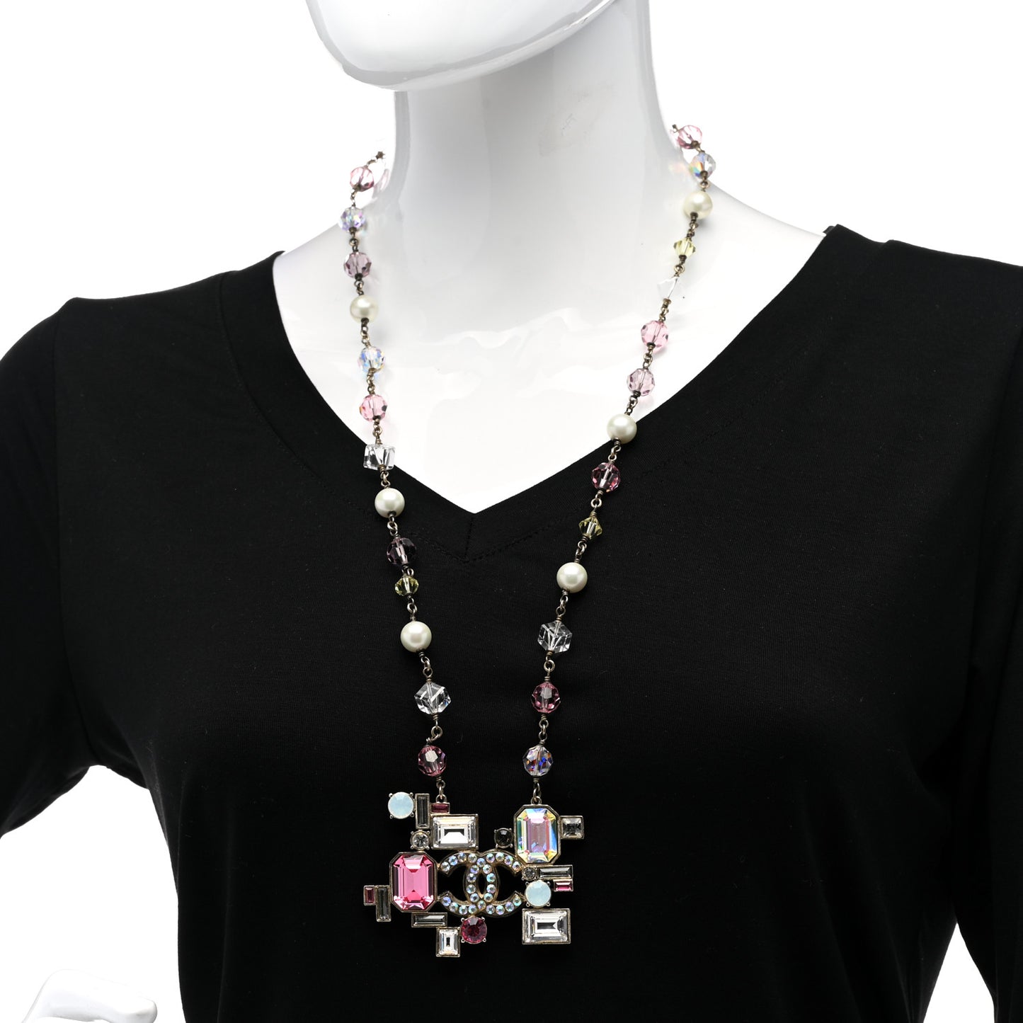 Baguette Crystal Large CC Necklace Pink