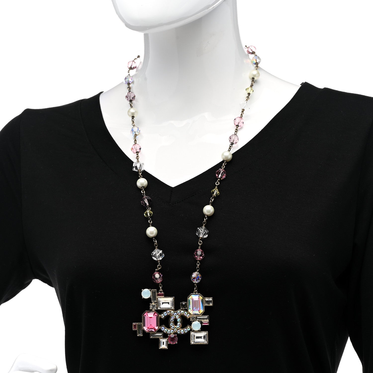 Chanel Baguette Crystal Large CC Necklace Pink 2 of 8