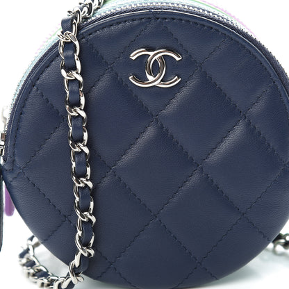 Chanel Lambskin Quilted Round Clutch With Chain Navy Blue Green Purple 8 of 11
