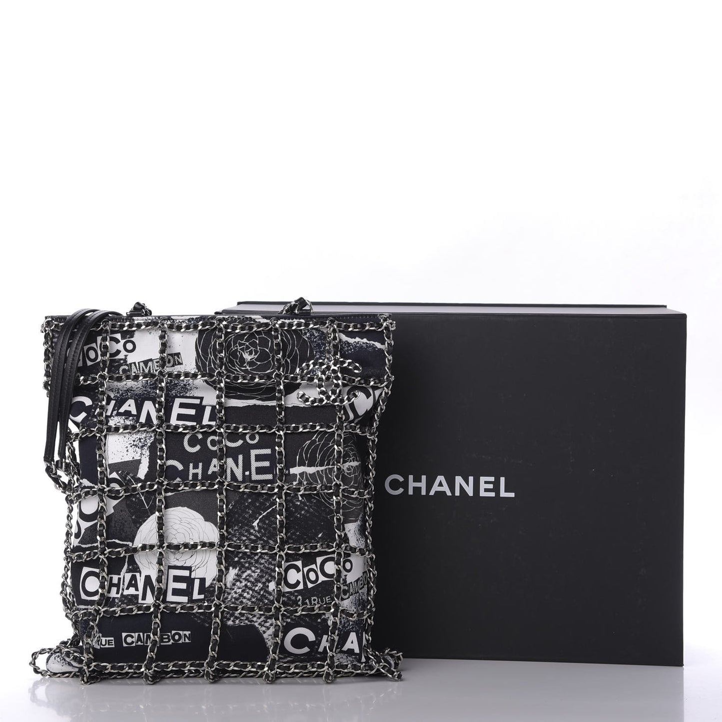 Canvas Large Shopping Chain Tote Black White