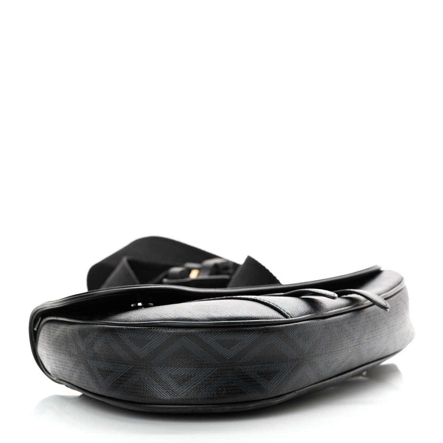 Smooth Calfskin Canvas CD Diamond Mens Saddle Bag Black