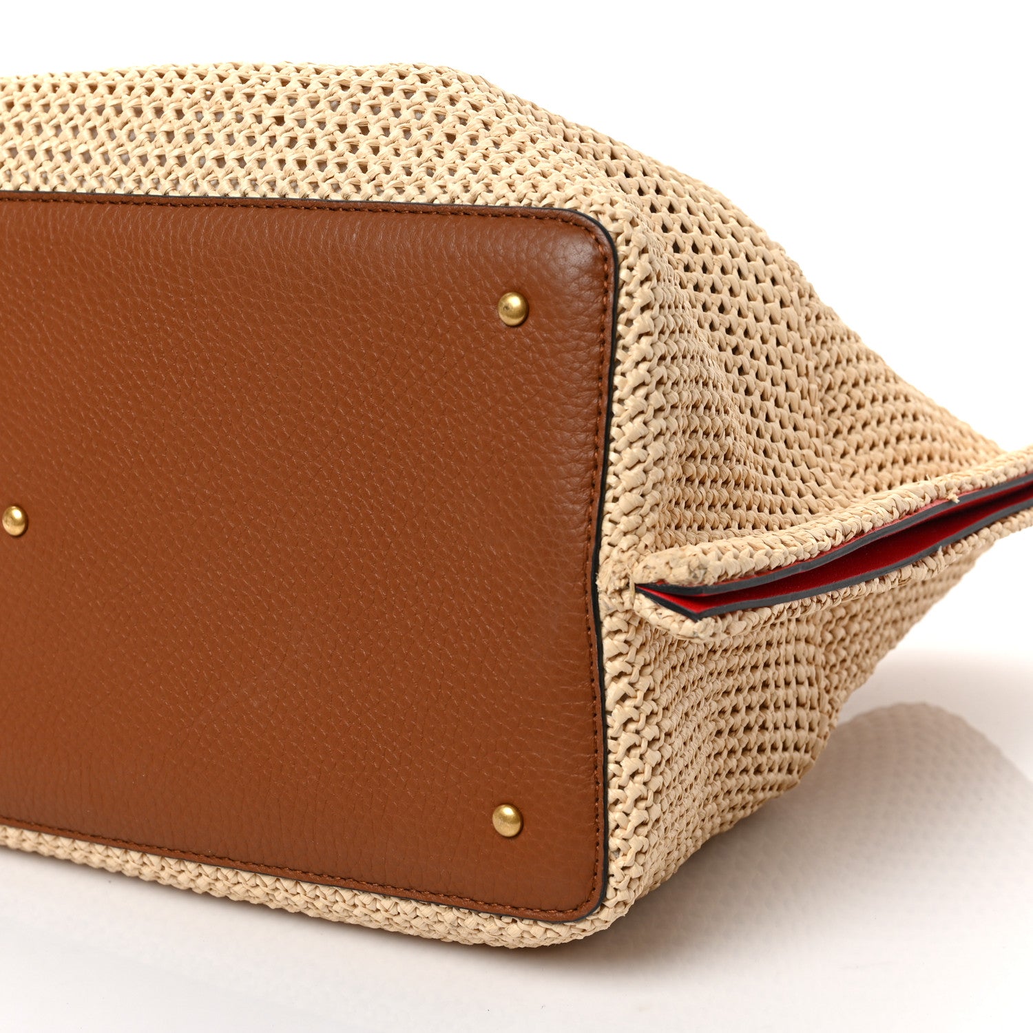 Valentino Garavani Raffia Grained Calfskin Medium Rockstud Vlogo Tote Naturale 8 of 8