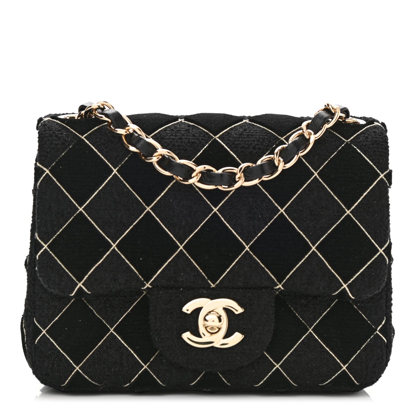 Velvet Tweed Quilted Mini Square Flap Black