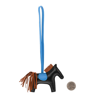 Hermes Milo Lambskin Grigri Rodeo Horse Bag Charm PM Black Bleu Saphir Gold 2 of 5
