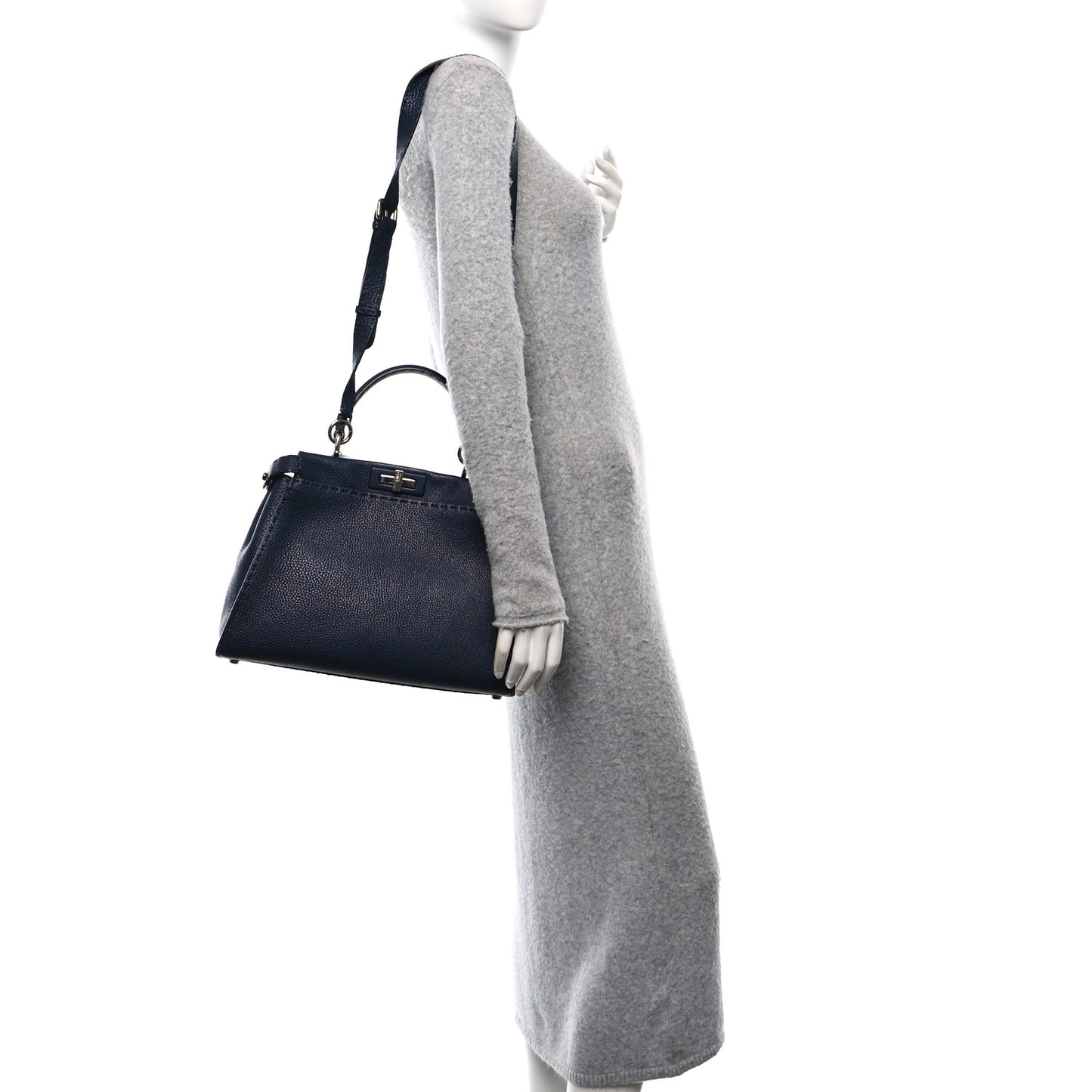 Cuoio Romano Selleria Medium Peekaboo Iconic Satchel Blue Notte