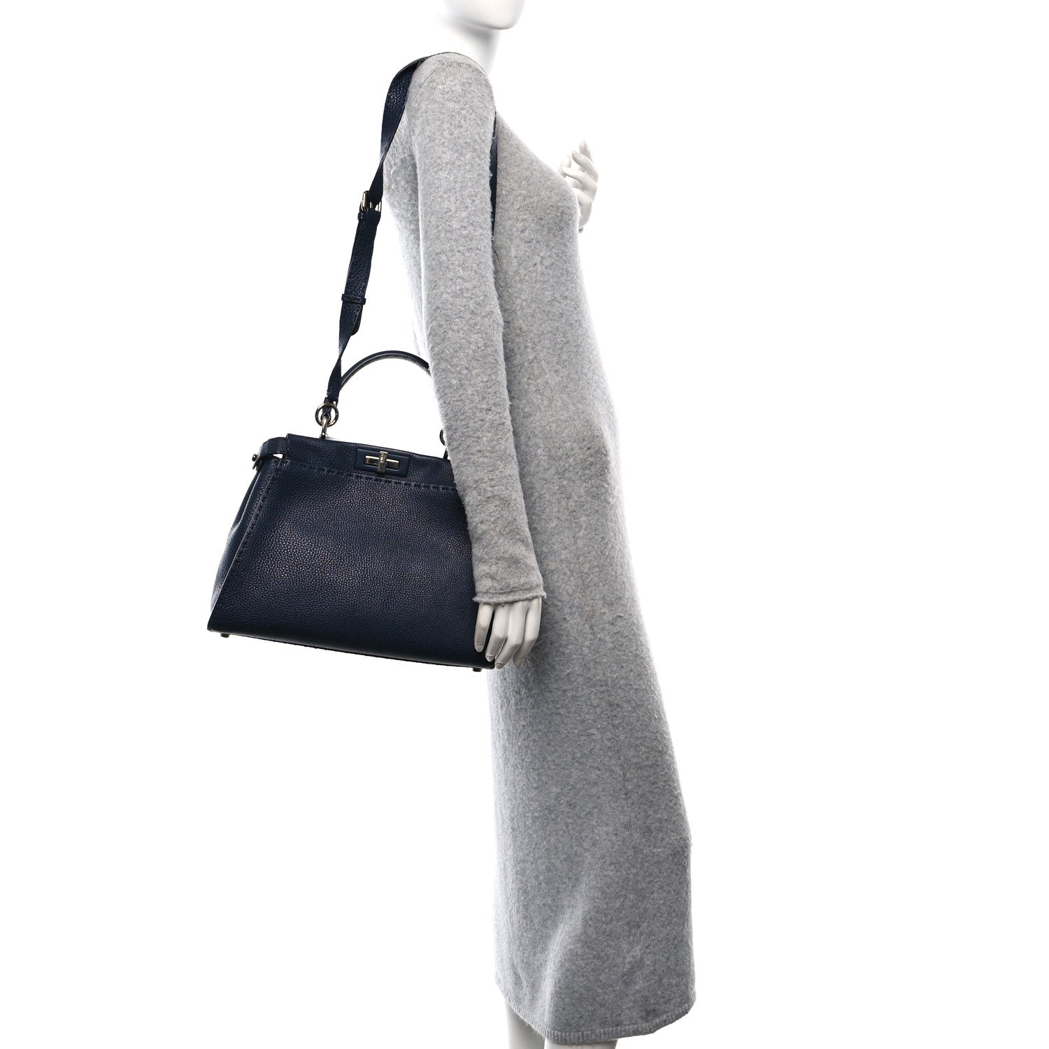 Fendi Cuoio Romano Selleria Medium Peekaboo Iconic Satchel Blue Notte 2 of 9