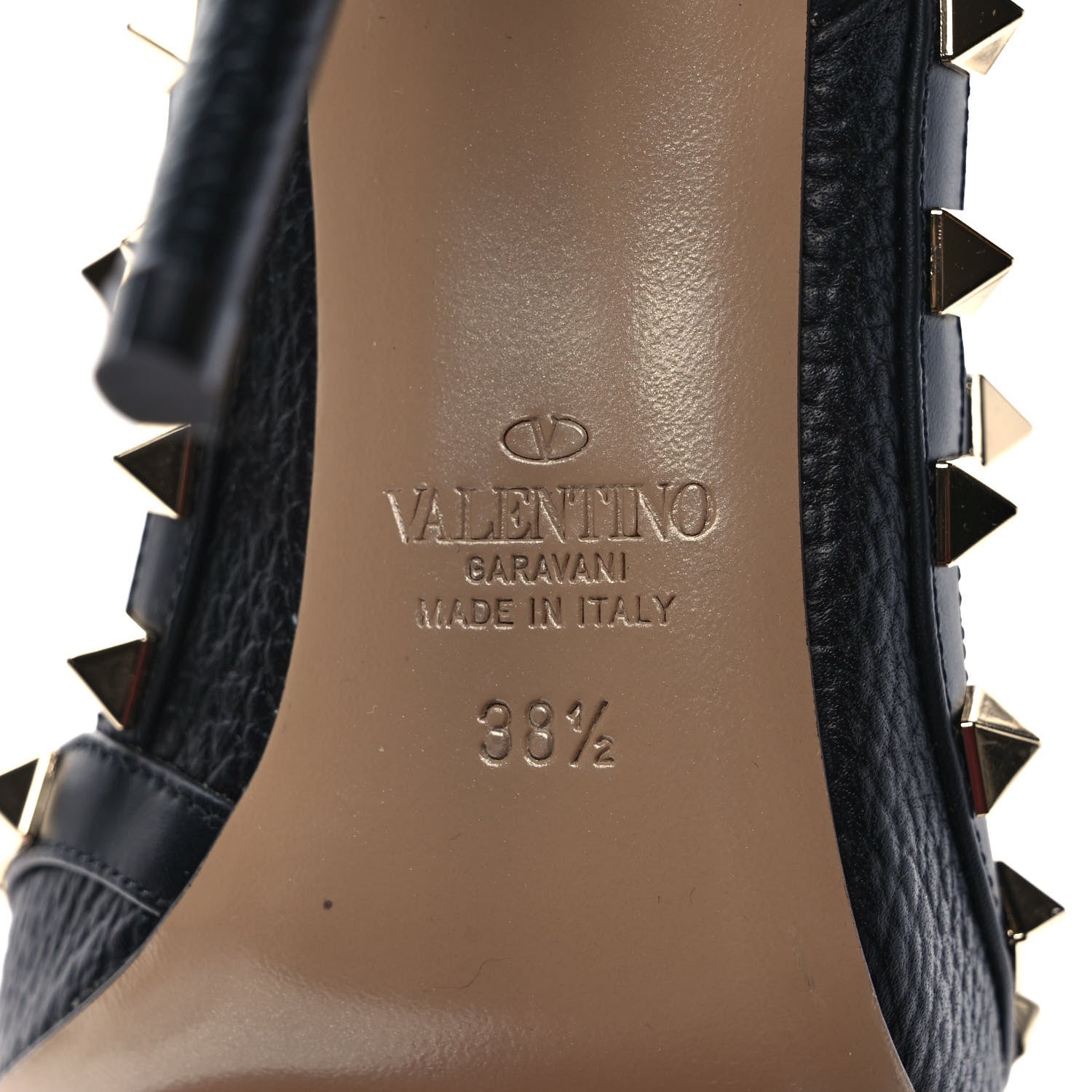 Valentino Garavani Pebbled Calfskin Rockstud Ankle Strap 100mm Pumps 38.5 Black 6 of 7