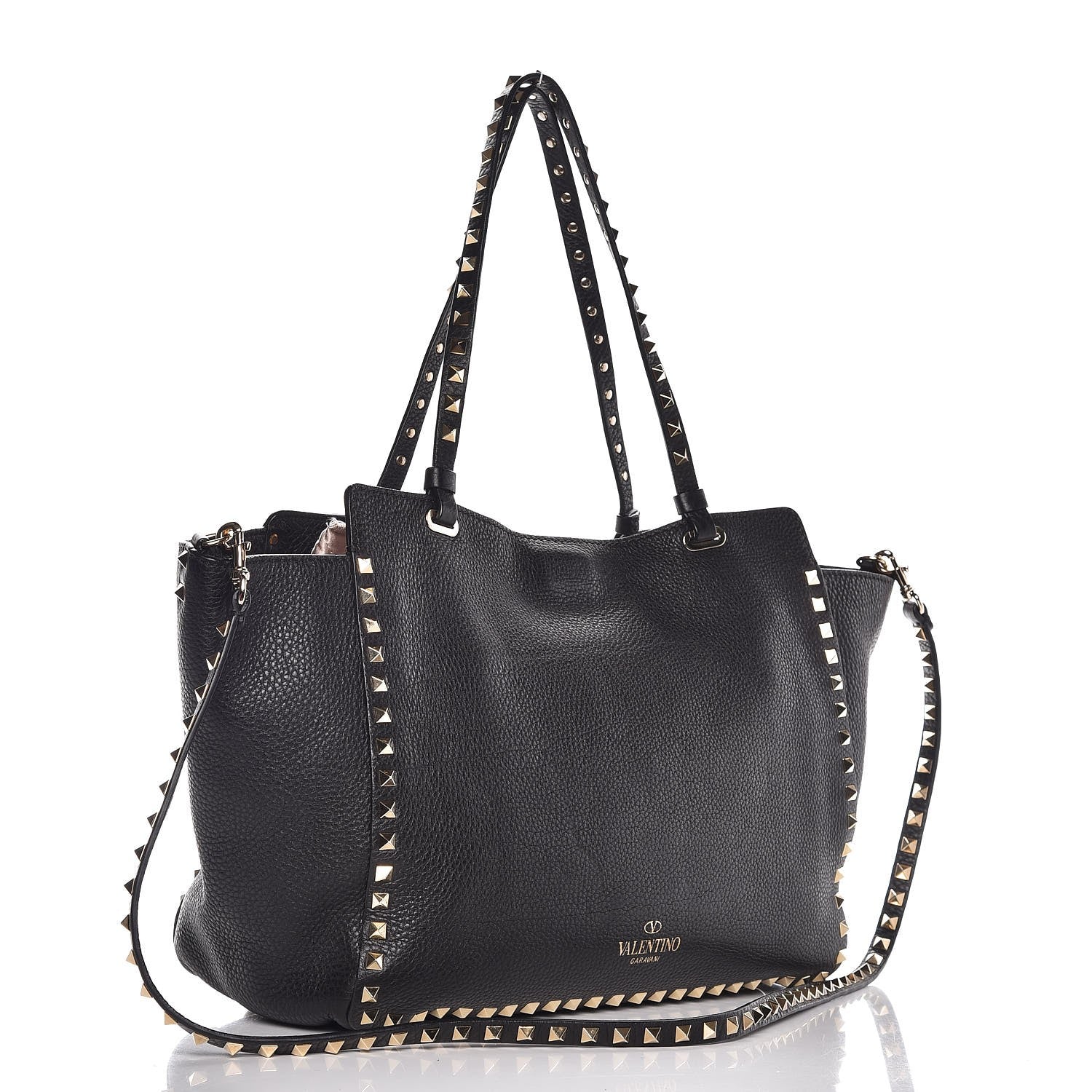 Valentino Garavani Alce Printed Calfskin Medium Rockstud Tote Black 4 of 9