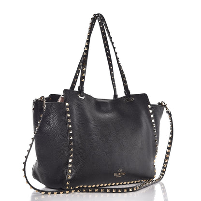 Valentino Garavani Alce Printed Calfskin Medium Rockstud Tote Black 4 of 9