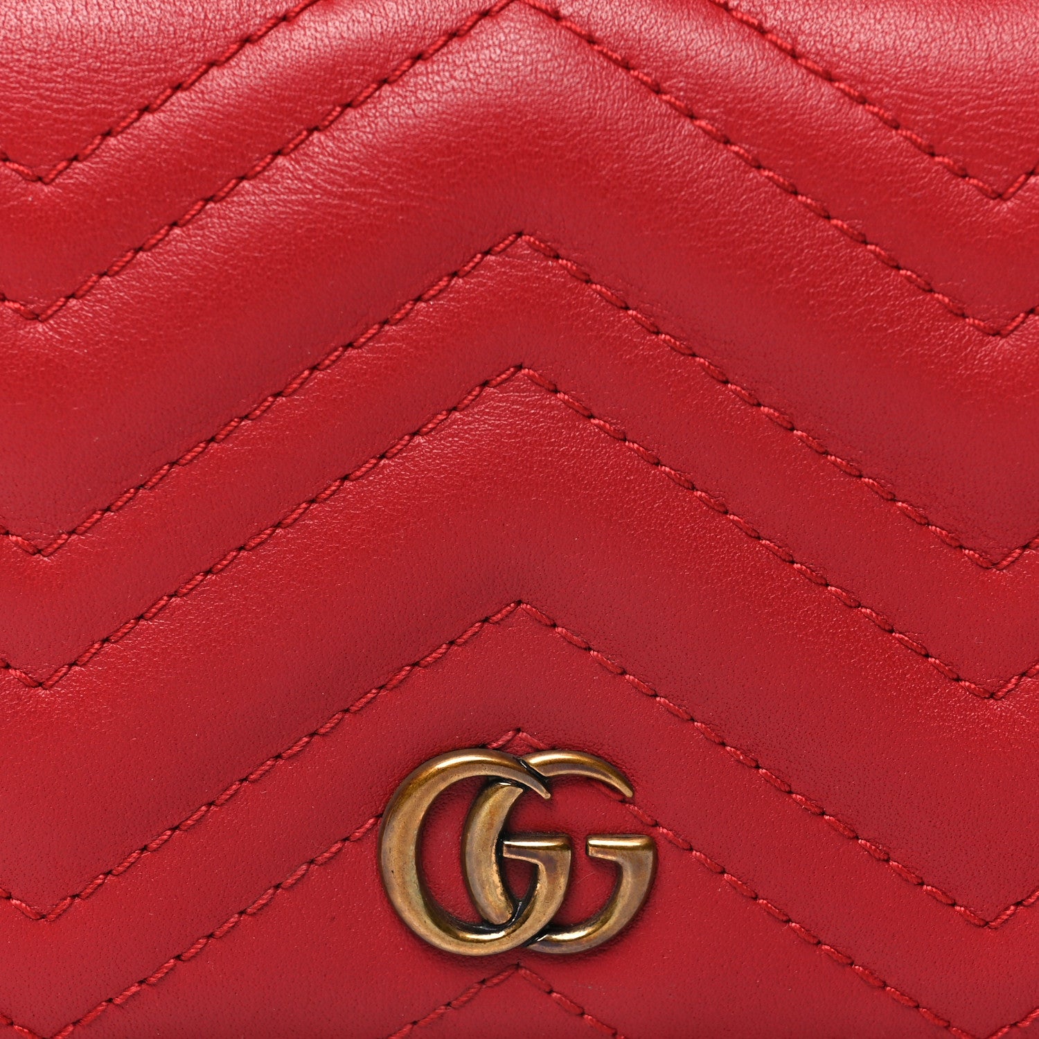 Gucci Calfskin Matelasse GG Marmont Card Case Wallet Hibiscus Red 9 of 11