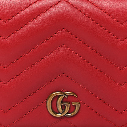 Gucci Calfskin Matelasse GG Marmont Card Case Wallet Hibiscus Red 9 of 11