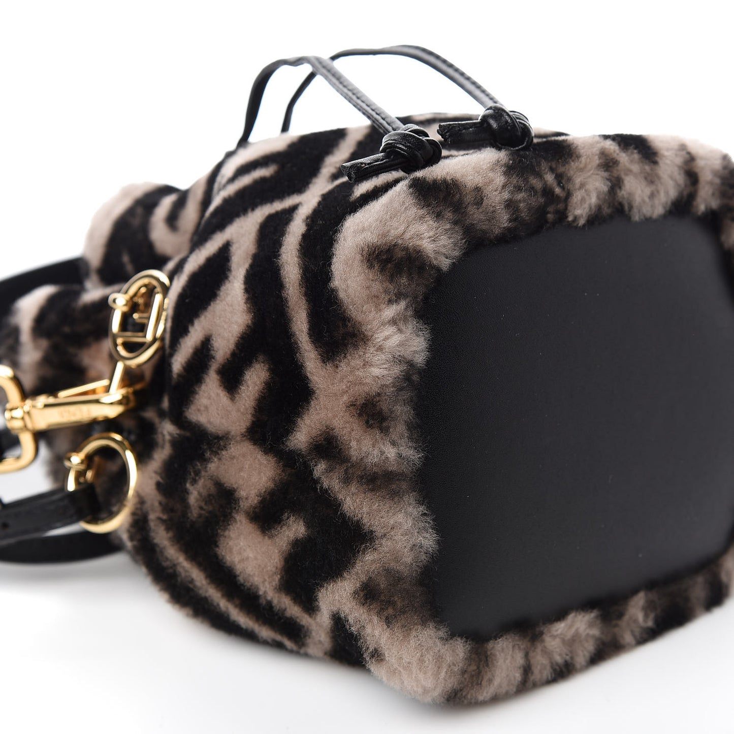 Shearling F is Macro FF 1974 Diagonal Mini Mon Tresor Bucket Bag Dove Black
