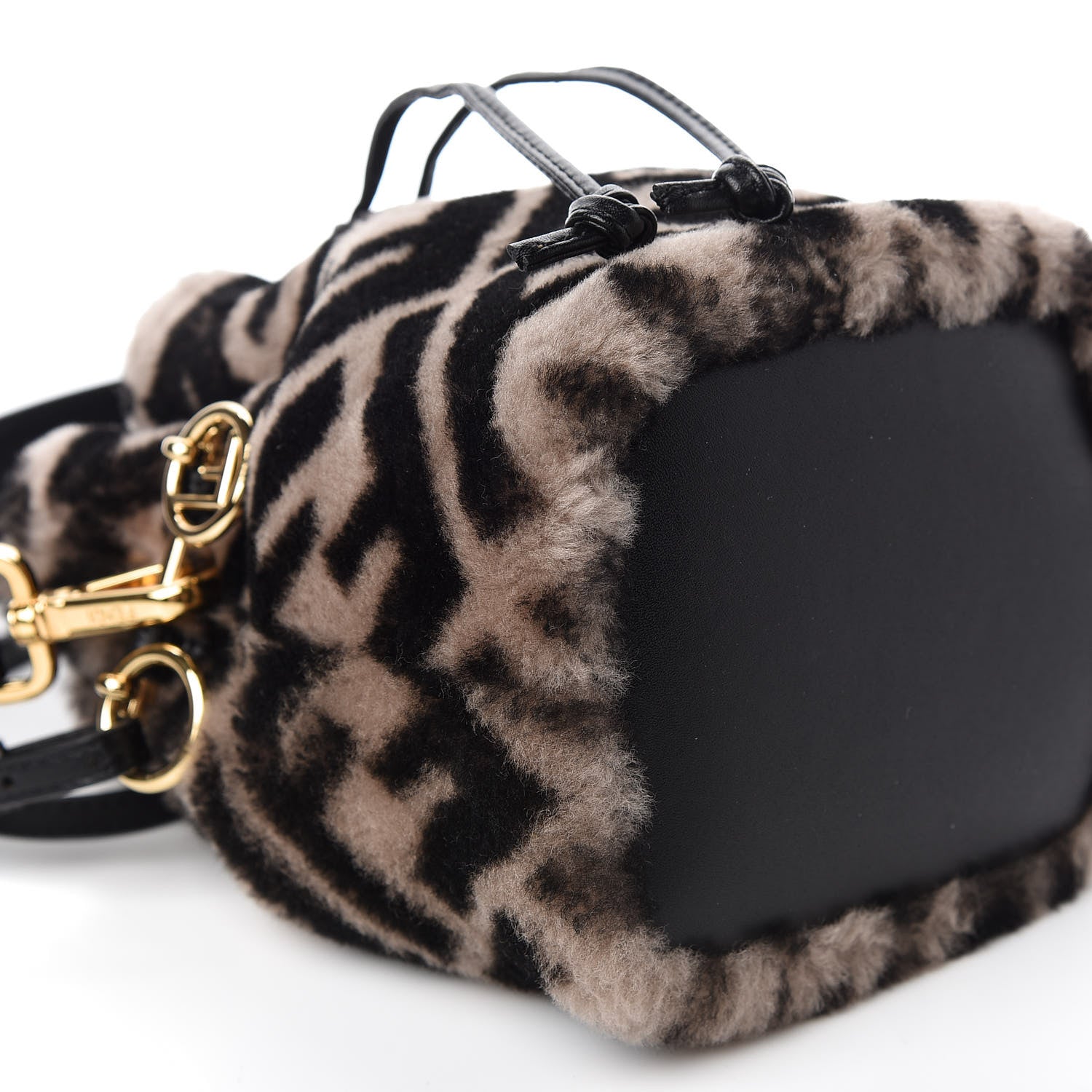 Fendi Shearling F is Macro FF 1974 Diagonal Mini Mon Tresor Bucket Bag Dove Black 7 of 11