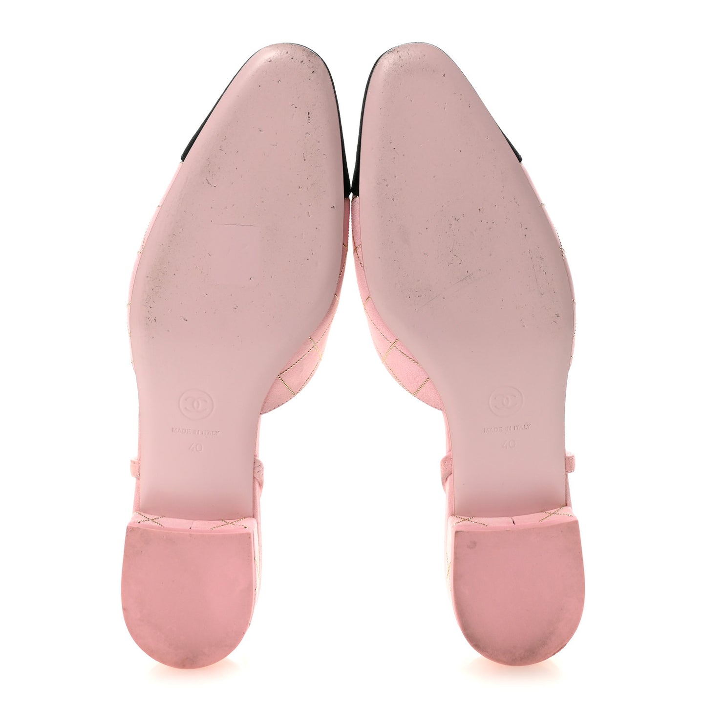 Suede Crystal Grosgrain Cap Toe CC Slingback Flats 40 Pink Gold Black
