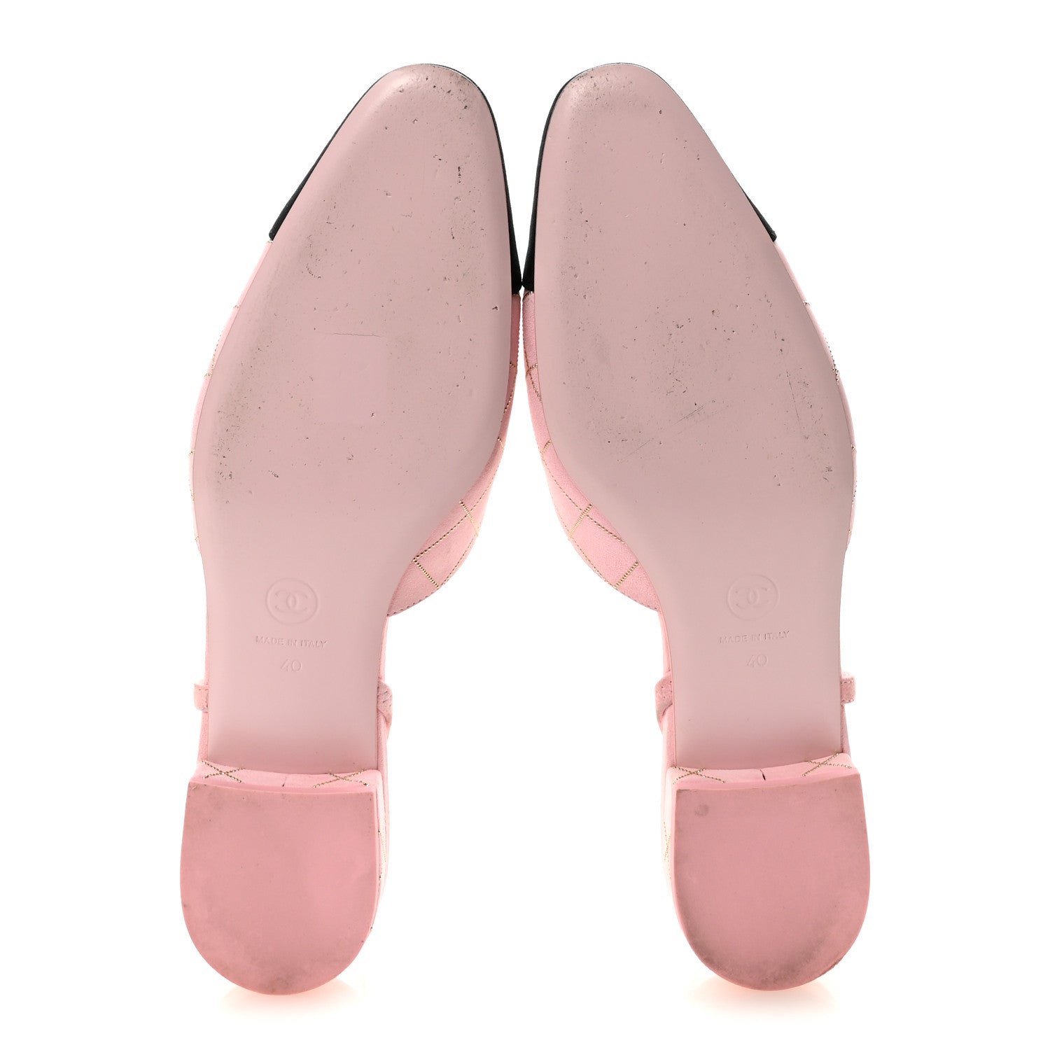 Chanel Suede Crystal Grosgrain Cap Toe CC Slingback Flats 40 Pink Gold Black 6 of 10