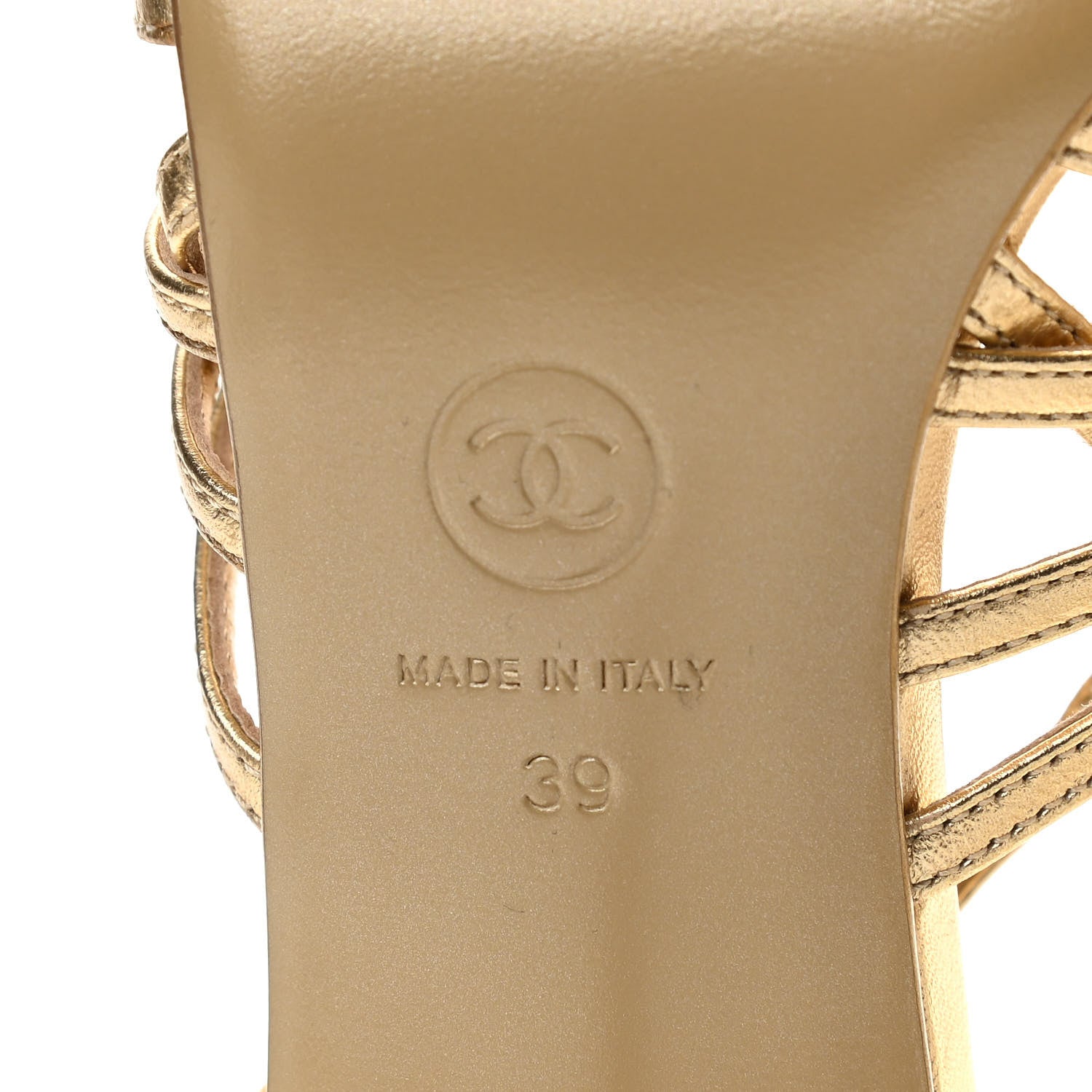 Chanel Laminated Lambskin Camellia Sandals 39 Gold 7 of 10