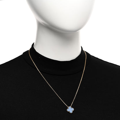 Van Cleef & Arpels 18K Yellow Gold Blue Agate Vintage Alhambra Pendant Necklace 2 of 4