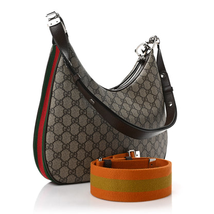 Gucci GG Supreme Monogram Textured Calfskin Web Large Attache Shoulder Bag Beige Ebony New Acero 3 of 8