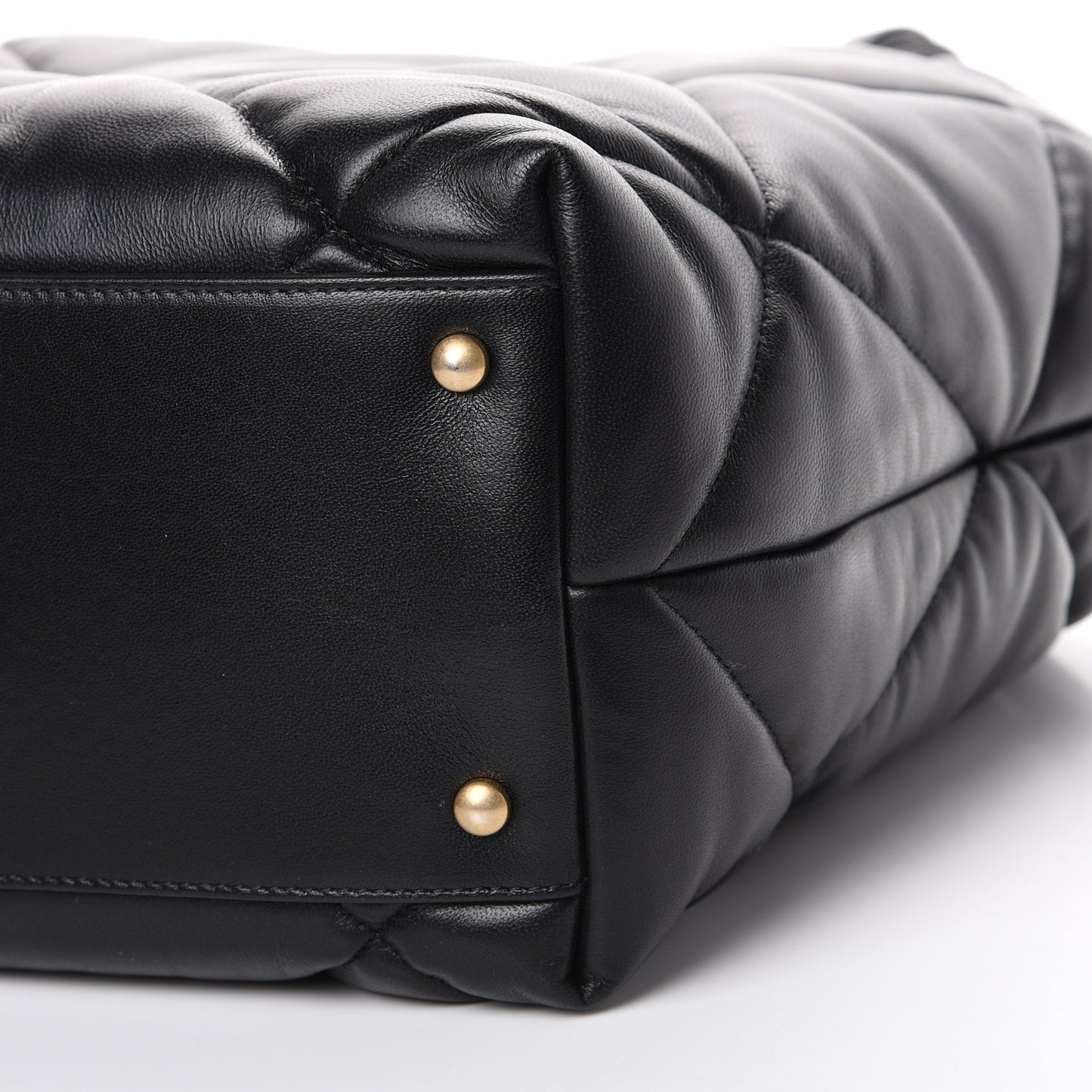 Lambskin Quilted Large Bowling Bag Black