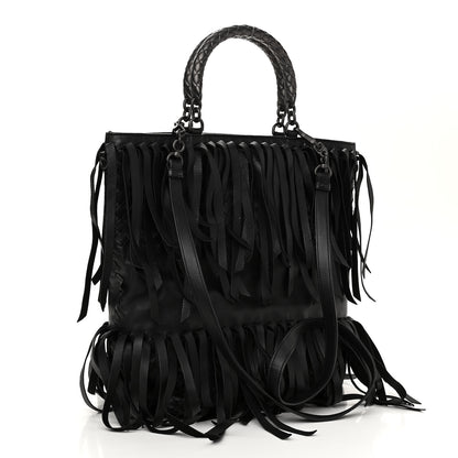 Bottega Veneta Nappa Fringe Woven Handle Tote Black 3 of 10