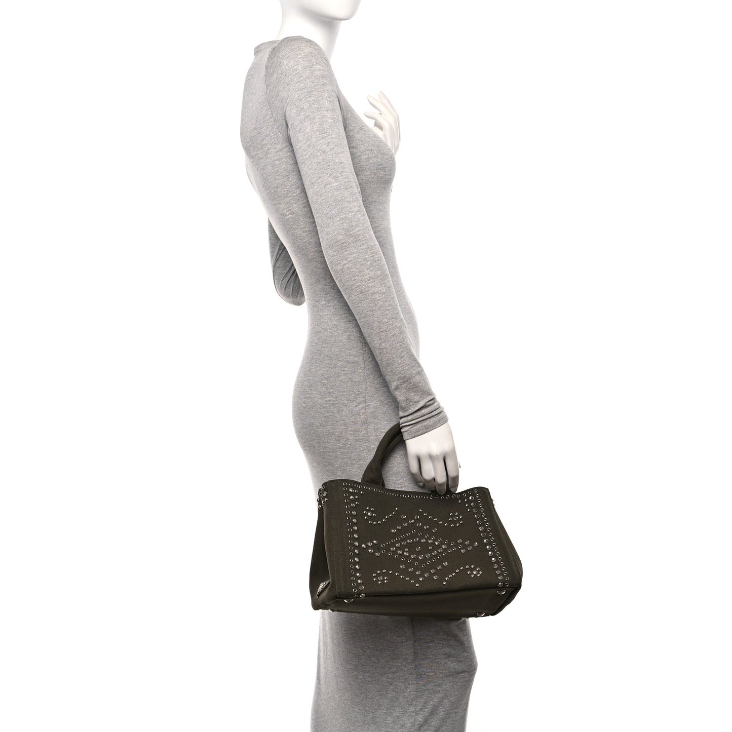 Canvas Crystal Studded Canapa Tote Militare