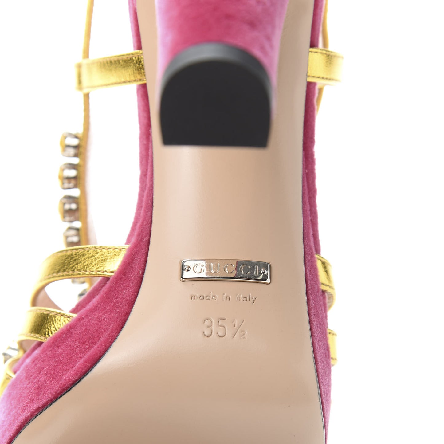 Velvet Nappa Crystal Zephyra Slingback Platform High Heel Sandals 35.5 Pink Gold