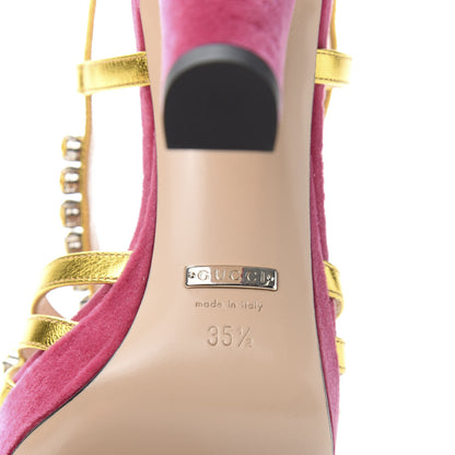 Gucci Velvet Nappa Crystal Zephyra Slingback Platform High Heel Sandals 35.5 Pink Gold 7 of 8