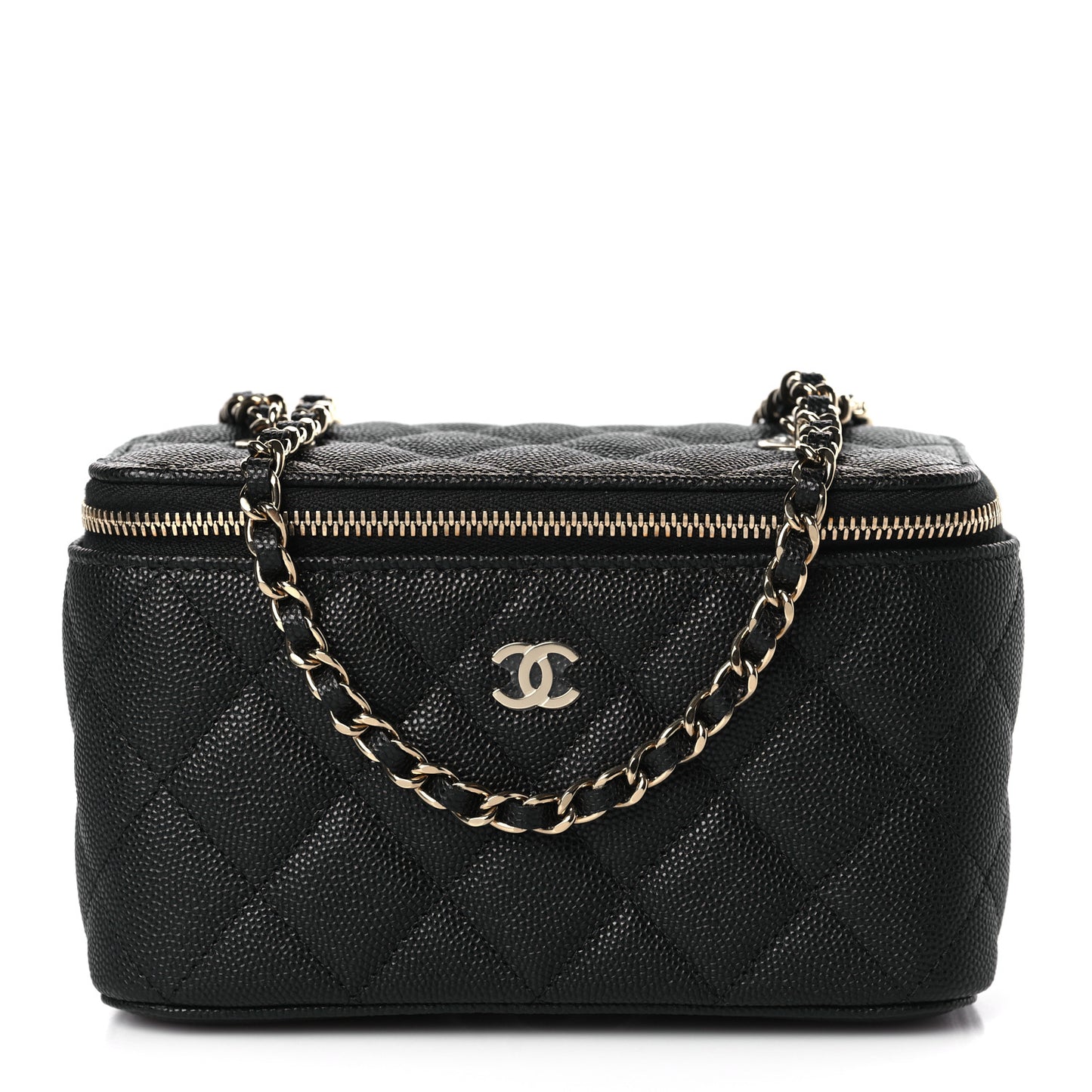 Caviar Quilted Small Vanity Case With Chain Black