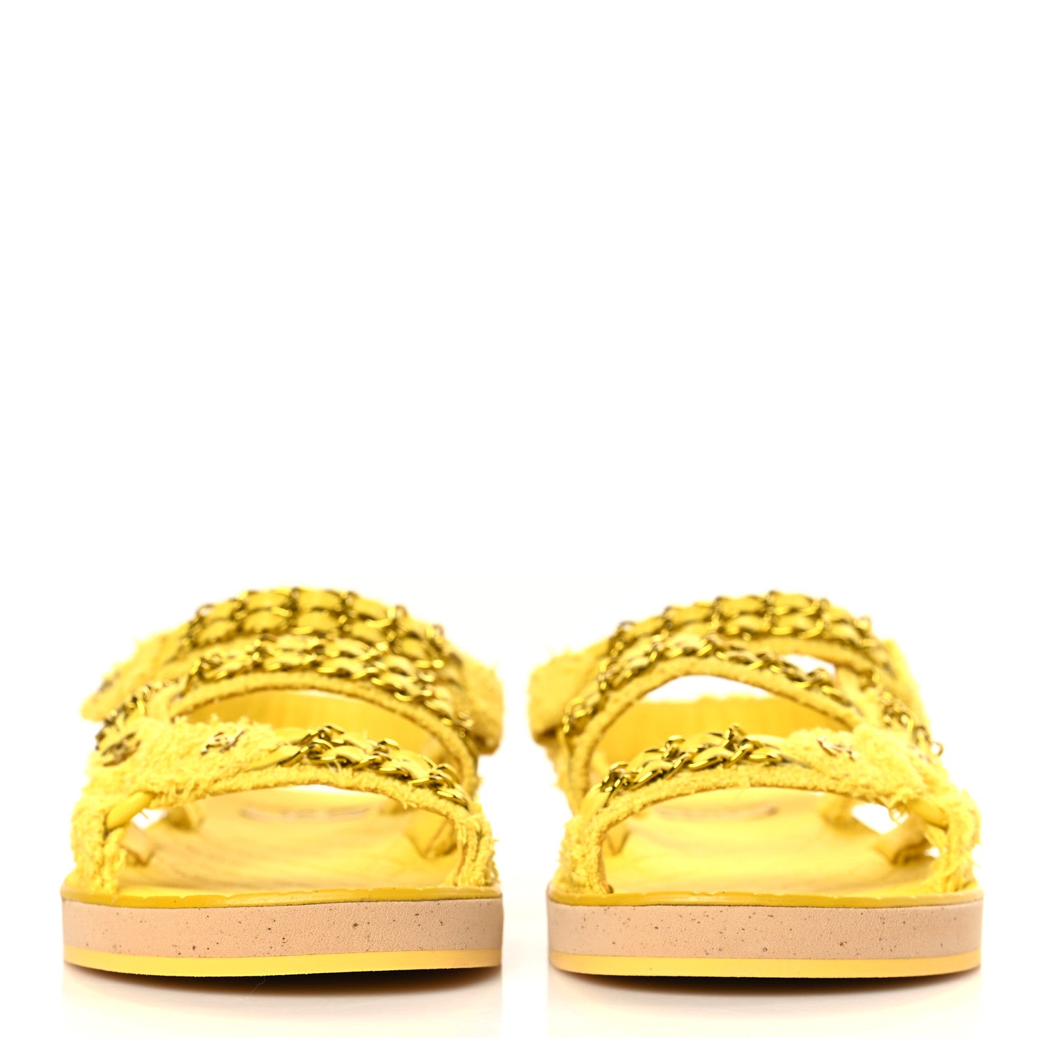 Chanel Tweed Chain Sandals 37.5 Yellow 2 of 9
