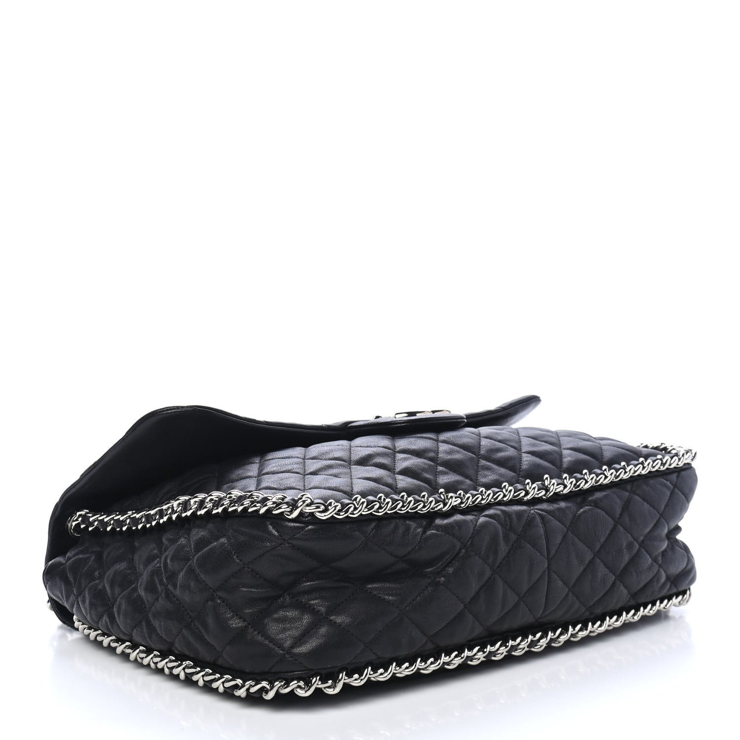 Washed Lambskin Quilted Maxi Chain Around Flap Black