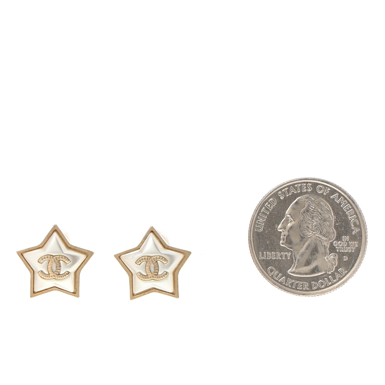 Chanel Resin Metal CC Star Earrings Gold Pearly White 2 of 5