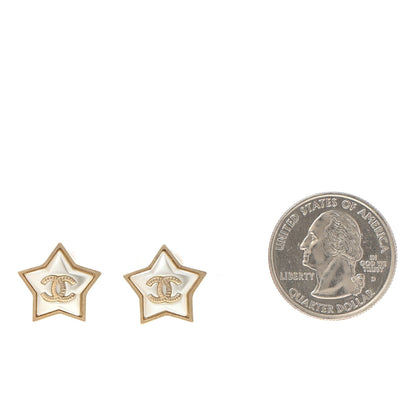 Chanel Resin Metal CC Star Earrings Gold Pearly White 2 of 5