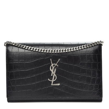 Saint Laurent Crocodile Embossed Calfskin Monogram Chain Wallet Black 1 of 10