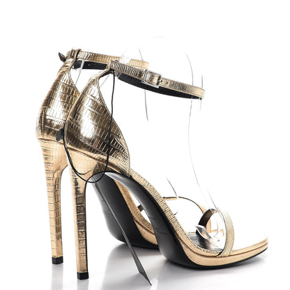 Saint Laurent Metallic Calfskin Jane 110 Ankle Strap Sandals 37.5 Gold 4 of 9