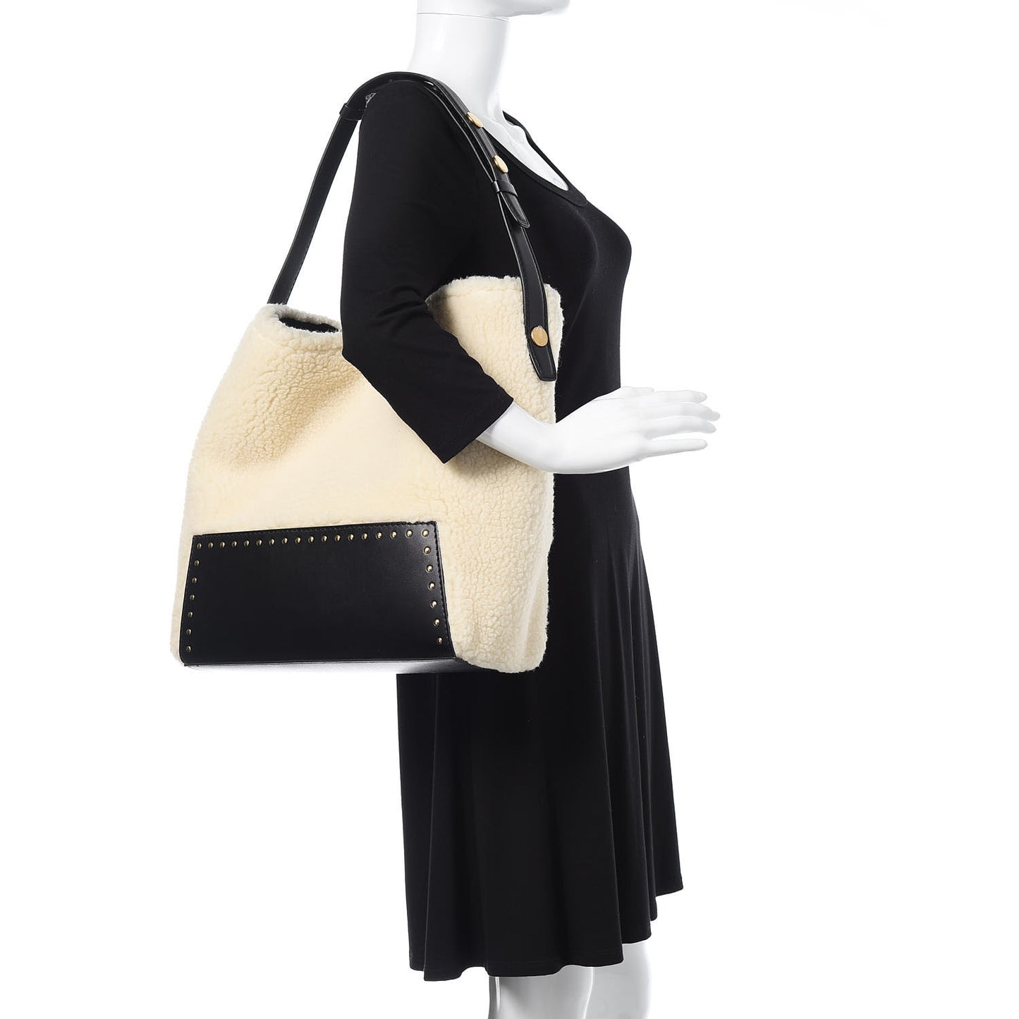 Eco Alter Nappa Shearling Popper Bucket Bag Black White
