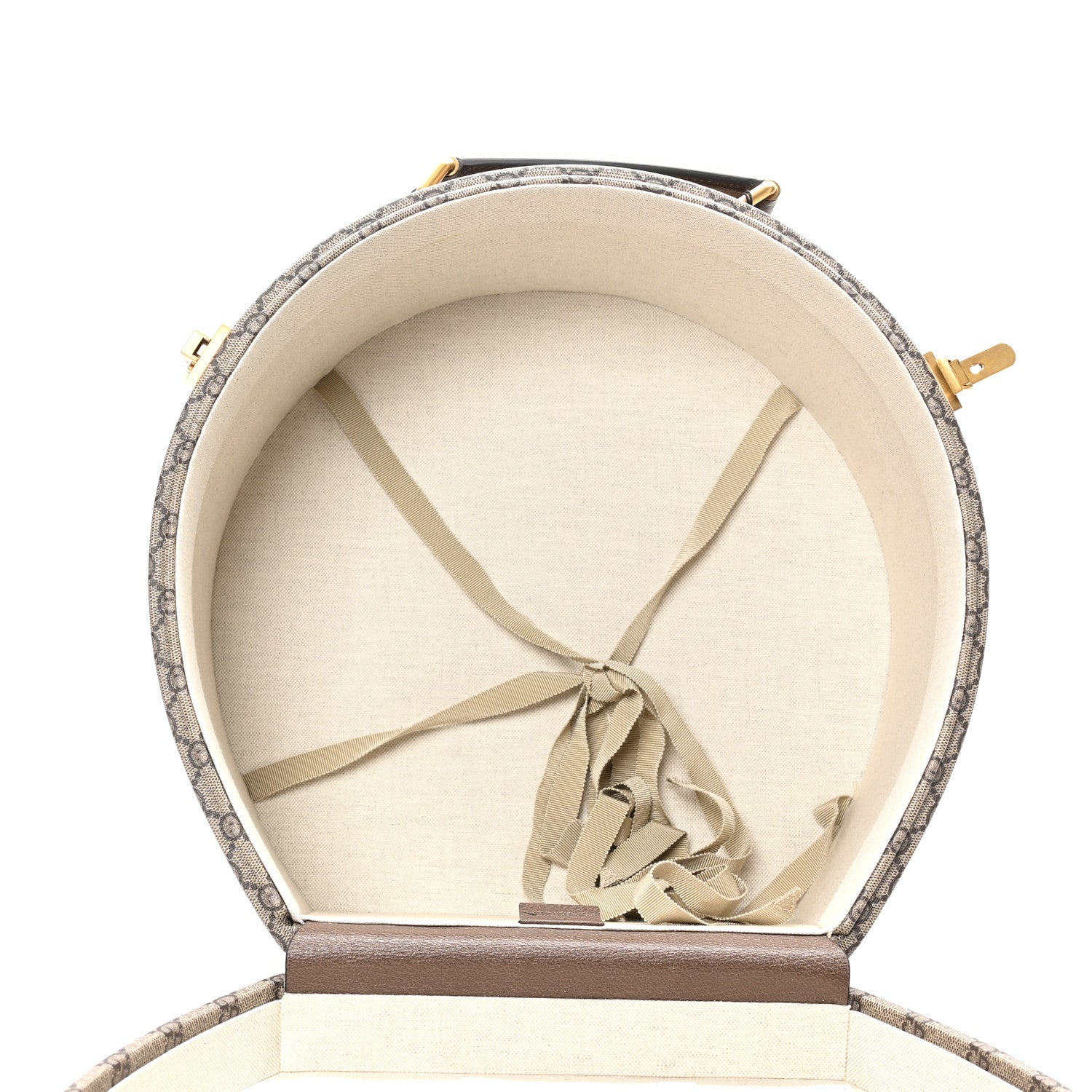 Gucci GG Supreme Monogram Textured Dollar Calfskin Web Savoy Hat Box Beige Ebony New Acero 4 of 10