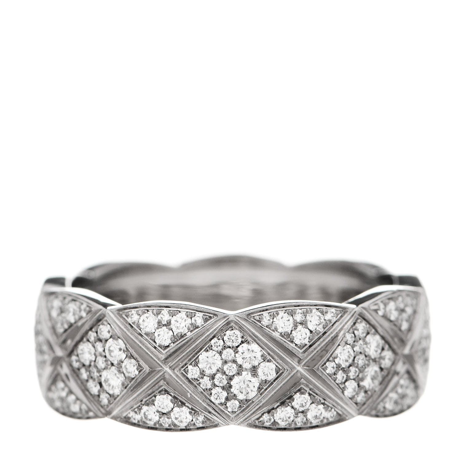 Chanel 18K White Gold Diamond Small Coco Crush Pave Ring 52 6 3 of 6