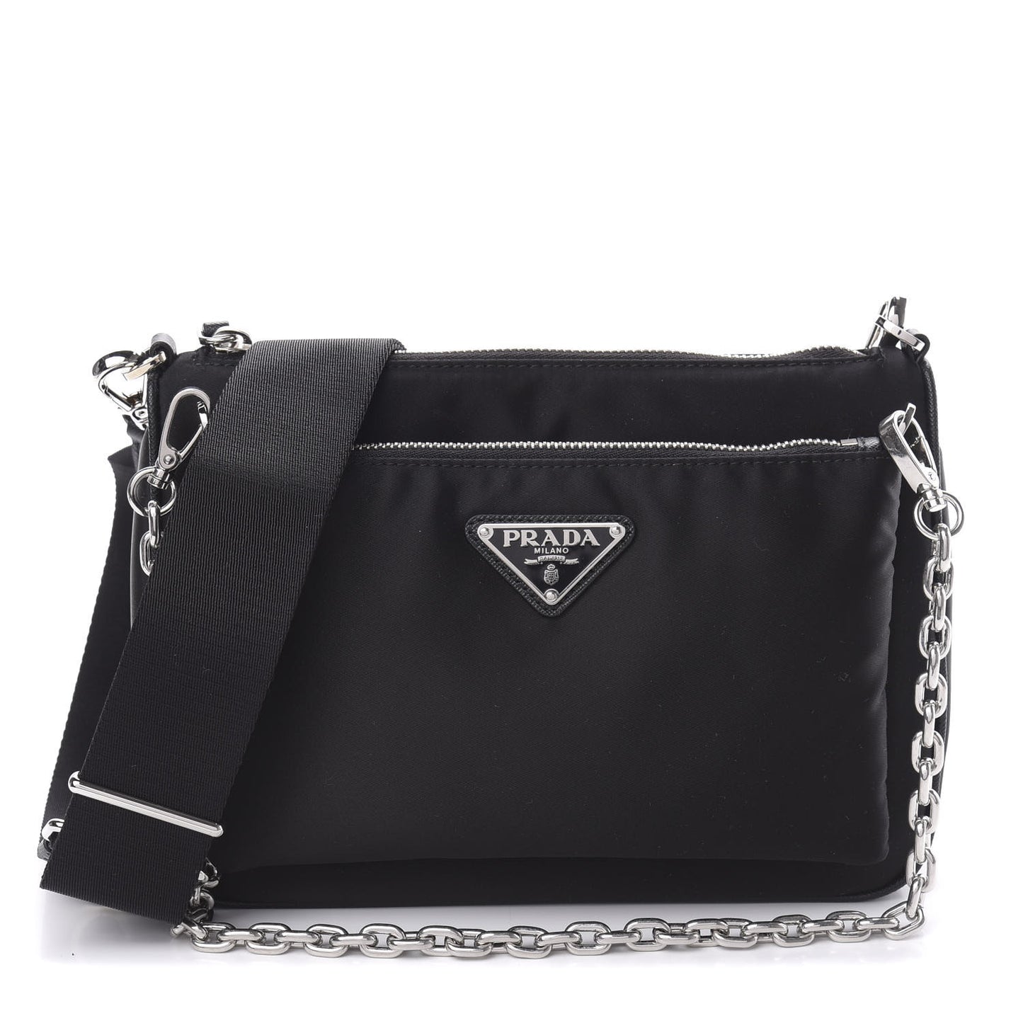Re-Nylon Saffiano Double Pouch Shoulder Bag Black Black