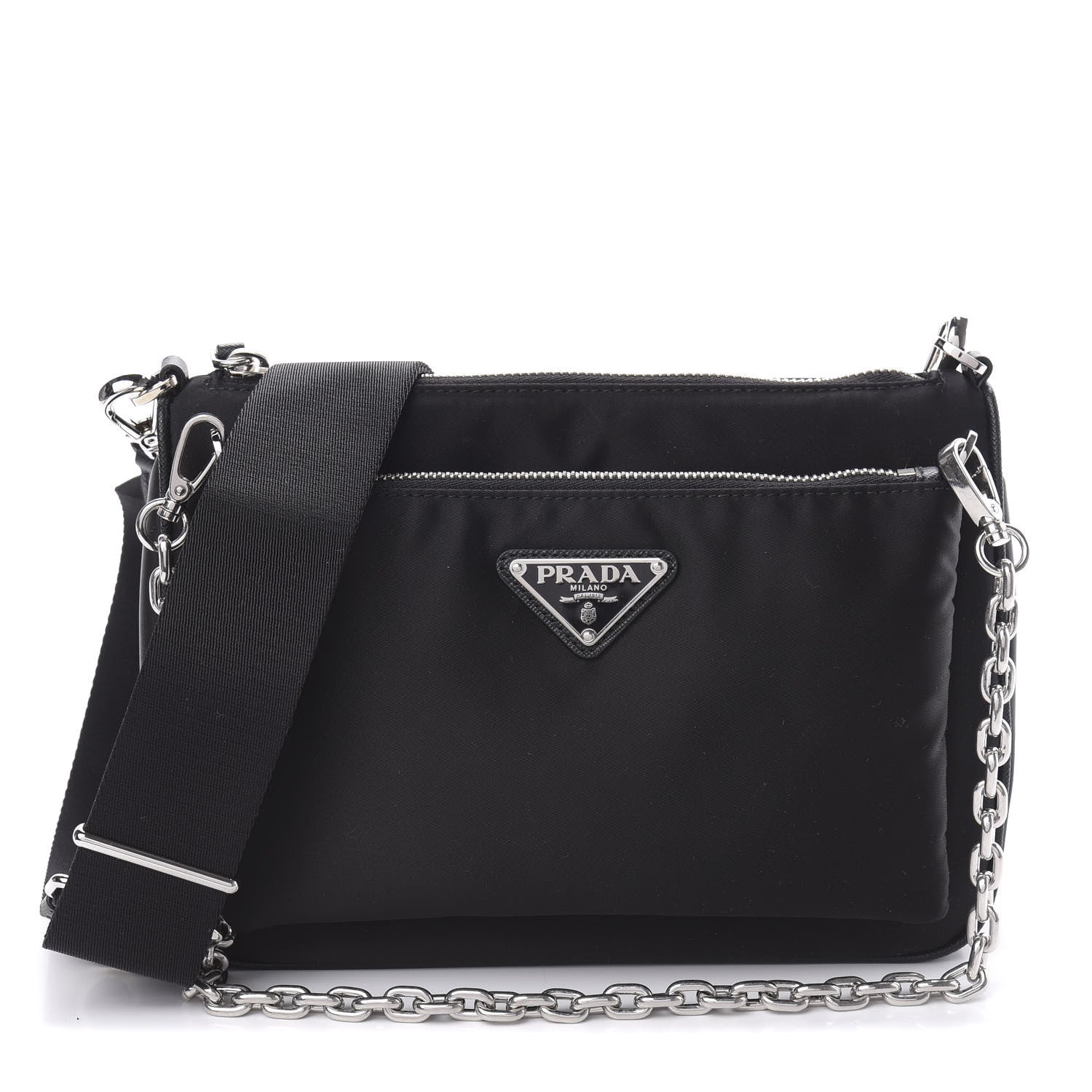 Prada Re-Nylon Saffiano Double Pouch Shoulder Bag Black Black 1 of 9