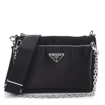 Prada Re-Nylon Saffiano Double Pouch Shoulder Bag Black Black 1 of 9