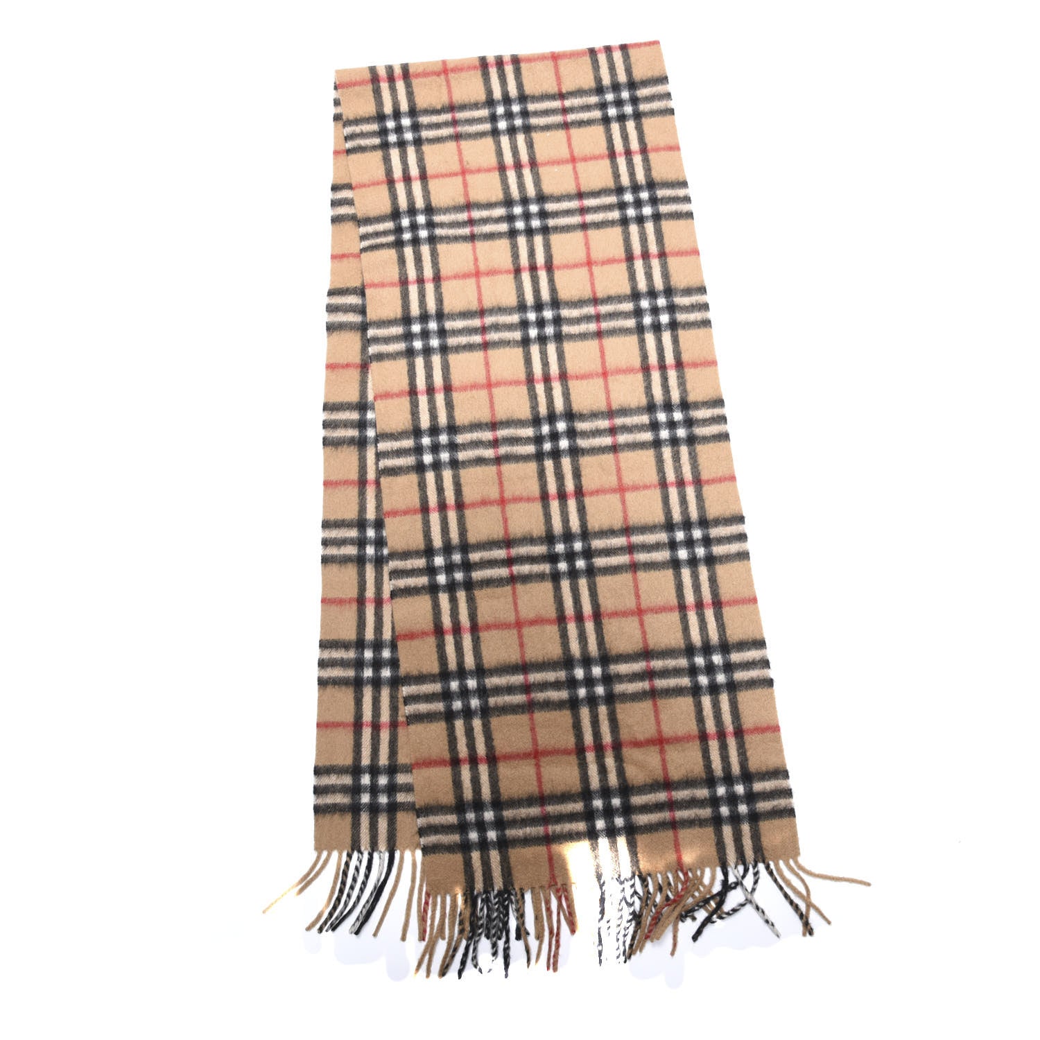 Burberry Cashmere House Check Fringe Scarf Camel 2 of 3
